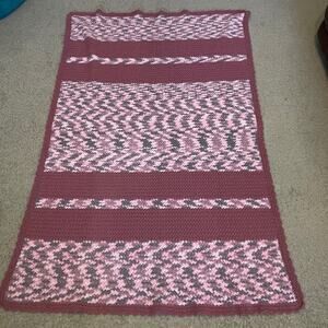 Vintage Crochet Afghan Blanket Pink Patterned 44x68